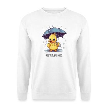 Nice Weather for Ducks – Lustige Regen-Ente - Unisex Pullover - Weiß - Vorne - Alina (178cm) & Michal (187cm)