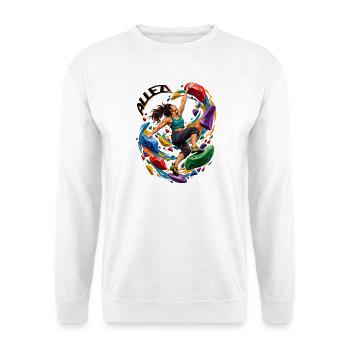 Allez! – Bouldern, Kletterin im Farbrausch - Unisex Pullover - Weiß - Vorne - Alina (178cm) & Michal (187cm)