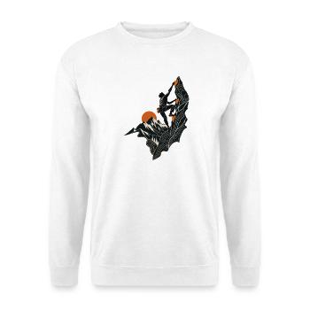 Kletterer mit Höhenlinien – Topo-Bergmotiv - Unisex Pullover - Weiß - Vorne - Alina (178cm) & Michal (187cm)