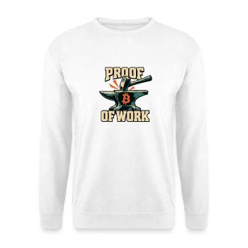Bitcoin Proof of Work – Hammer und Amboss - Unisex Pullover - Weiß - Vorne - Alina (178cm) & Michal (187cm)