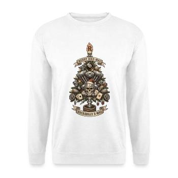 Rockabilly Xmas Skull Engine - Unisex Pullover - Weiß - Vorne - Alina (178cm) & Michal (187cm)