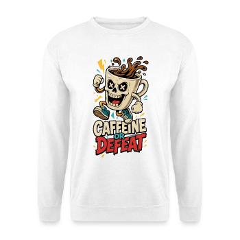 Kaffee-Totenkopf – Caffeine or Defeat - Unisex Pullover - Weiß - Vorne - Alina (178cm) & Michal (187cm)