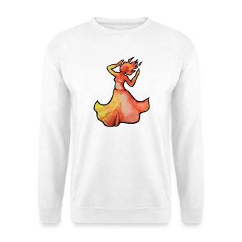 Flammentänzerin Aquarell - Unisex Pullover - Weiß - Vorne - Alina (178cm) & Michal (187cm)