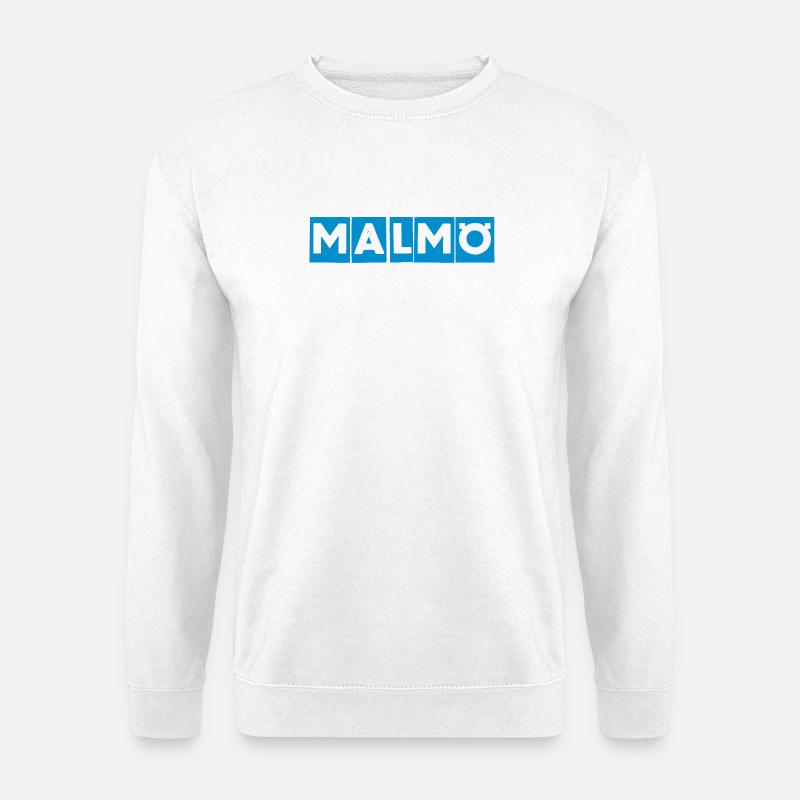 Malmö – Blaues Textdesign - Unisex Pullover - Weiß