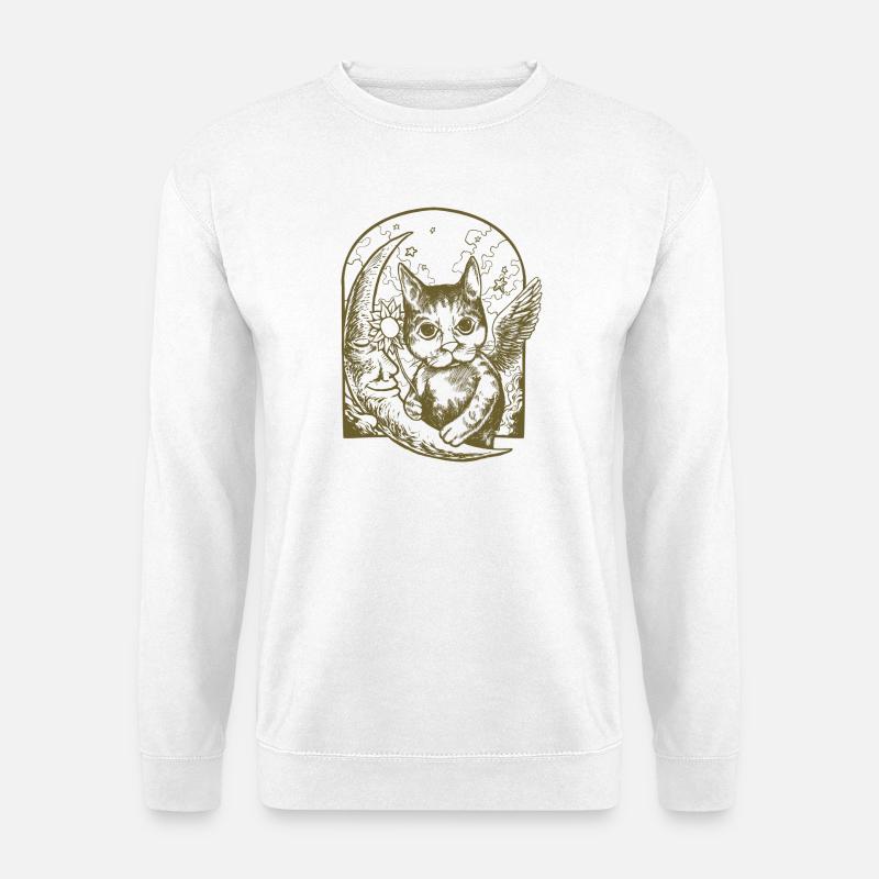 Chat céleste et lune ailée - Sweat-shirt Unisexe - blanc