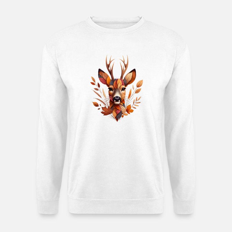 Ein Rehbock, gestaltet aus verschiedenen Blättern - Unisex Pullover - Weiß