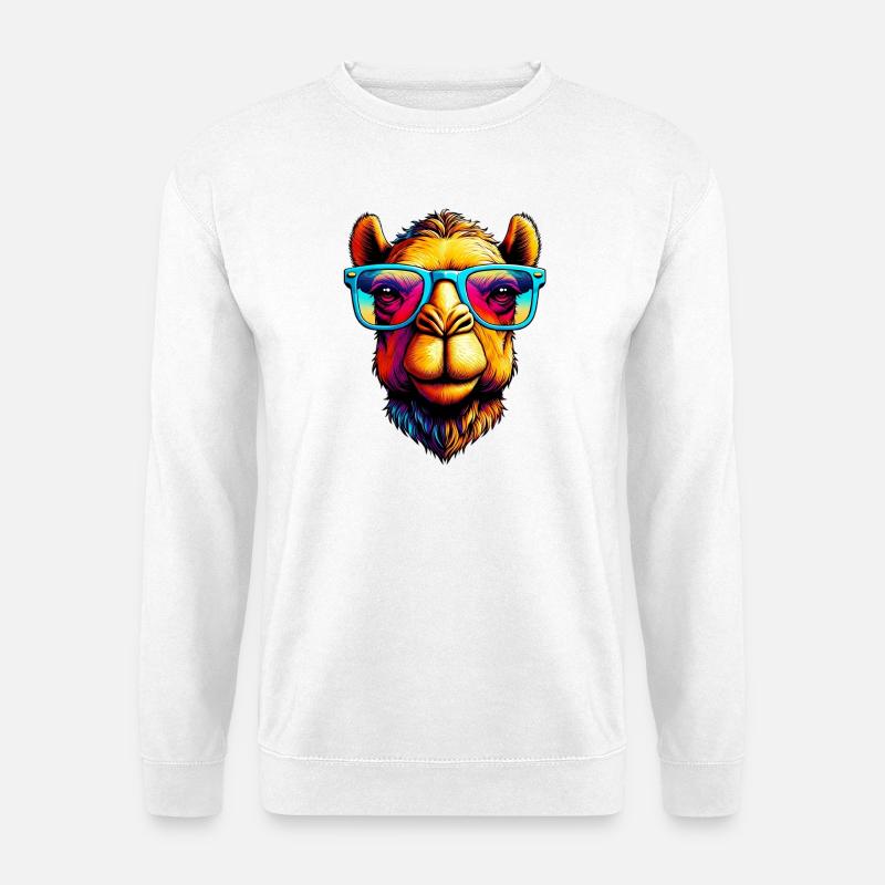 Camel mit Sonnenbrille - Unisex Pullover - Weiß