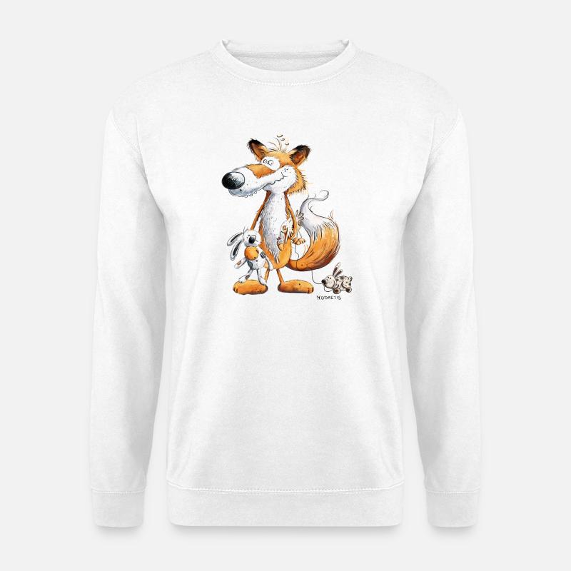 Fuchs Mit Spielzeug Hase Und Kuscheltier - Unisex Pullover - Weiß
