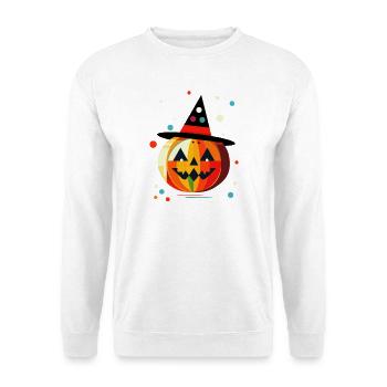 Halloween Kürbis in bunten Farben mit Hexenhut - Unisex Pullover - Weiß - Vorne
