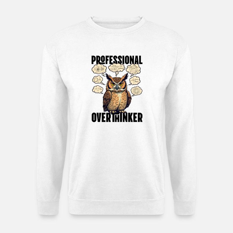 Professional Overthinker – Eule mit Gedankenblasen - Unisex Pullover - Weiß