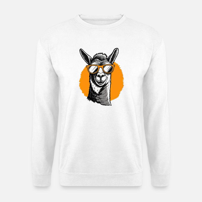 Lama mit Sonnenbrille - Unisex Pullover - Weiß