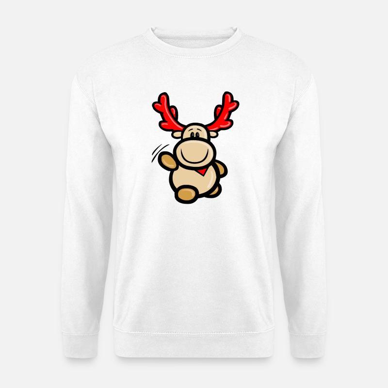 Comic-Rentier Elmondo fröhlich winkend - Unisex Pullover - Weiß