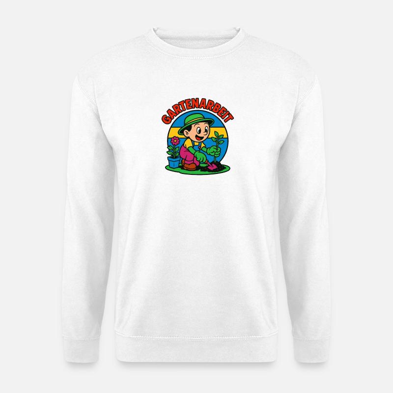 Gartenarbeit Cartoon mit Pflanze - Unisex Pullover - Weiß