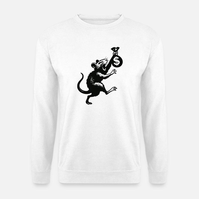 Ratte mit Geldsack im Banksy-Style - Unisex Pullover - Weiß