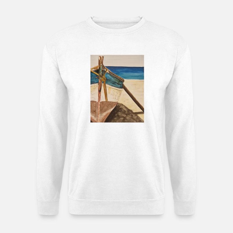 Aquarell Boot am Strand - Unisex Pullover - Weiß