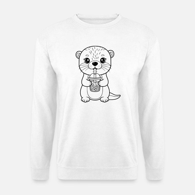 Otter mit Becher - Unisex Pullover - Weiß