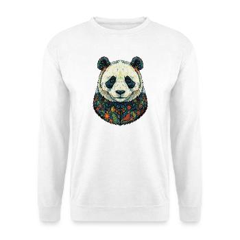 Flora-Panda-Porträt mit Blumen - Unisex Pullover - Weiß - Vorne