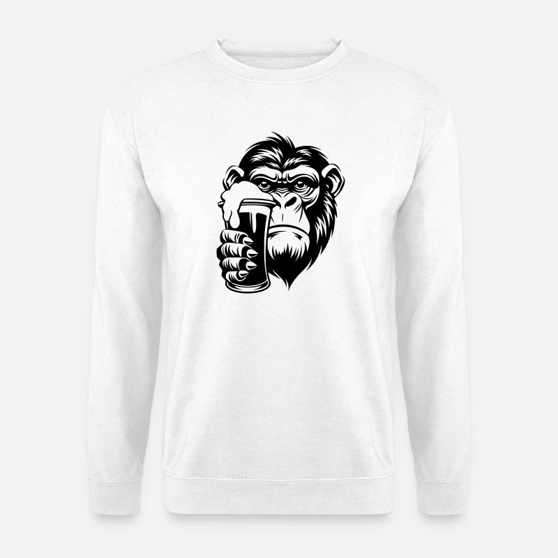 Affe hält ein Getränk mit Schaum - Unisex Pullover - Weiß