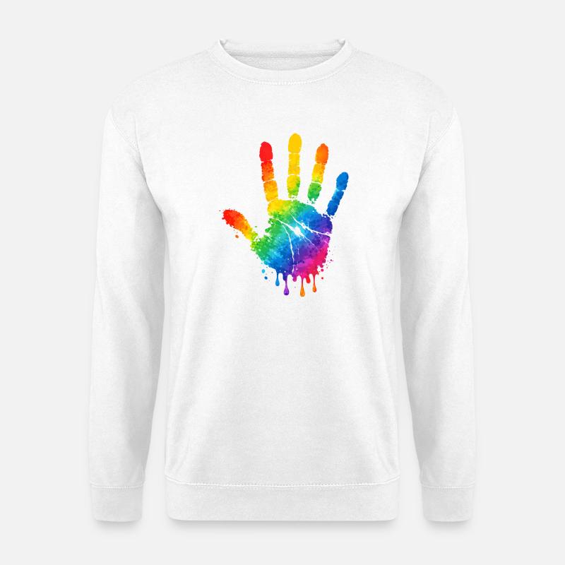 Bunter Handabdruck Aquarell Design  - Unisex Pullover - Weiß