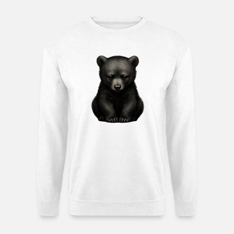Dunkler Bärenjunge im Sitzen - Unisex Pullover - Weiß