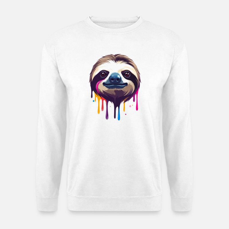 Faultier Neon Farbtropfen Illustration - Unisex Pullover - Weiß