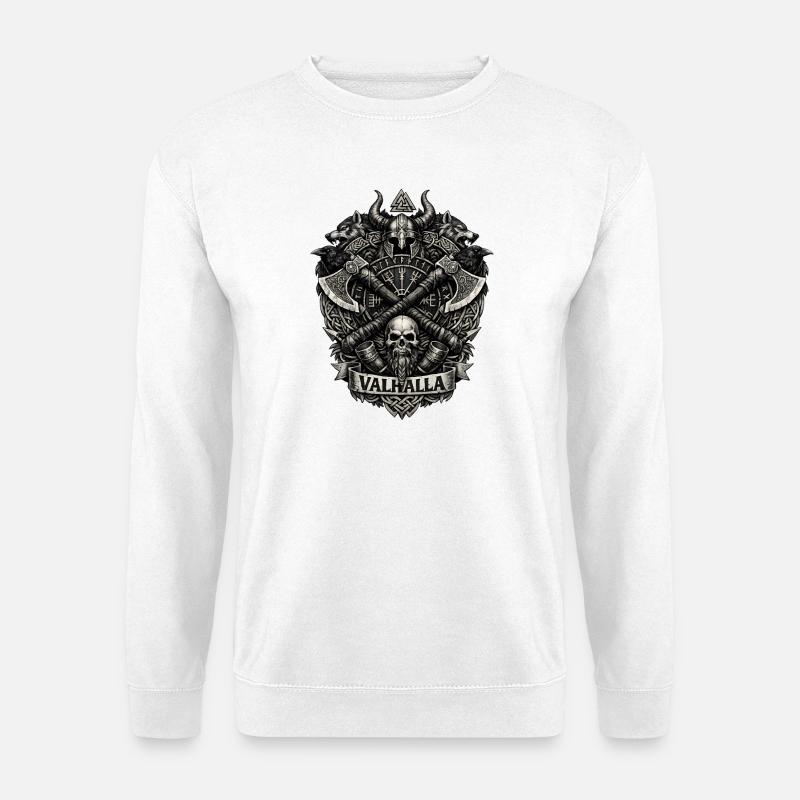 Valhalla-Schädel-Wikingerwappen - Unisex Pullover - Weiß