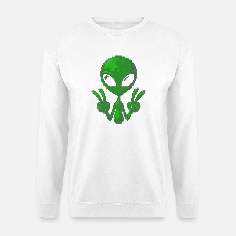 Pixel Alien Friedenszeichen - Unisex Pullover - Weiß