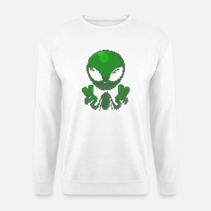 Pixel grünes Alien-Friedenszeichen - Unisex Pullover - Weiß
