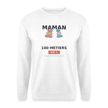 Maman 100 métiers en 1 - Sweat-shirt Unisexe - blanc - Devant