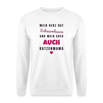 Katzenmama Mein Herz hat Schnurrhaare - Katze - Unisex Pullover - Weiß - Vorne - Alina (178cm) & Michal (187cm)