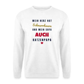 Katzenpapa Mein Herz hat Schnurrhaare - Katze - Unisex Pullover - Weiß - Vorne - Alina (178cm) & Michal (187cm)