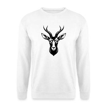 Springbock-Antilopenkopf - Unisex Pullover - Weiß - Vorne - Alina (178cm) & Michal (187cm)