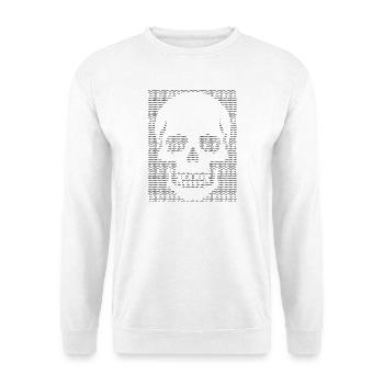 Skull ASCII-Kunstdesign - Unisex Pullover - Weiß - Vorne - Alina (178cm) & Michal (187cm)