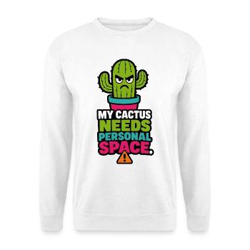My Cactus Needs Personal Space – Pflanzen Humor - Unisex Pullover - Weiß - Vorne - Alina (178cm) & Michal (187cm)