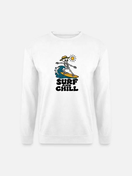 Surf and Chill Skelett Surfen Welle Sommer Shirt - Unisex Pullover - Weiß