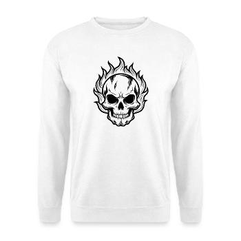 Flammender Schädel - Unisex Pullover - Weiß - Vorne - Alina (178cm) & Michal (187cm)