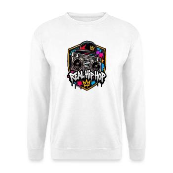 Real Hip Hop Boombox Krone Design - Unisex Pullover - Weiß - Vorne - Alina (178cm) & Michal (187cm)