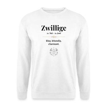Zwillinge Sternzeichen Eigenschaften - Unisex Pullover - Weiß - Vorne - Alina (178cm) & Michal (187cm)