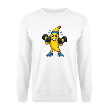 Kraftbanana Workout Cartoon - Unisex Pullover - Weiß - Vorne - Alina (178cm) & Michal (187cm)