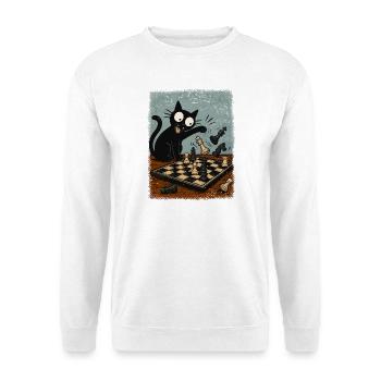  Katzen Schachspieler Schachspiel Schachbrett - Unisex Pullover - Weiß - Vorne - Alina (178cm) & Michal (187cm)