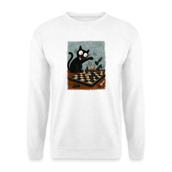  Katzen Schachspieler Schachspiel Schachbrett - Unisex Pullover - Weiß - Vorne - Alina (178cm) & Michal (187cm)