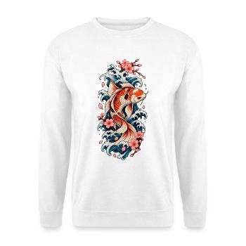 Koi in Wellen und Sakura - Unisex Pullover - Weiß - Vorne - Alina (178cm) & Michal (187cm)