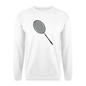 Minimalistische Tennisschläger-Silhouette - Unisex Pullover - Weiß - Vorne - Alina (178cm) & Michal (187cm)