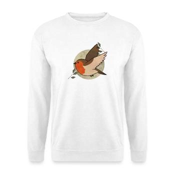 Aquarell Robin auf Kreis - Unisex Pullover - Weiß - Vorne - Alina (178cm) & Michal (187cm)