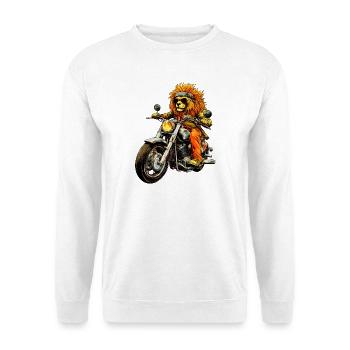 Motorrad Löwe - Unisex Pullover - Weiß - Vorne - Alina (178cm) & Michal (187cm)