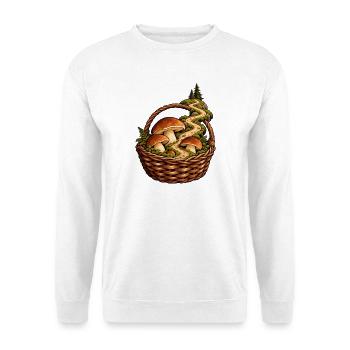 Waldpilzkorb - Unisex Pullover - Weiß - Vorne - Alina (178cm) & Michal (187cm)