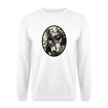 SchwarzWeiss EselDuo Porträt - Unisex Pullover - Weiß - Vorne - Alina (178cm) & Michal (187cm)
