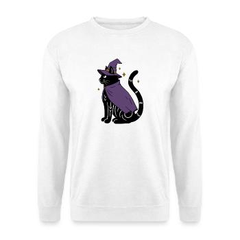 Magische Halloween Katze als Hexe - Bunt - Unisex Pullover - Weiß - Vorne - Alina (178cm) & Michal (187cm)
