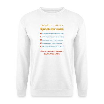 Danke Logopädin – Zungenbrecher Logopädie Spruch - Unisex Pullover - Weiß - Vorne - Alina (178cm) & Michal (187cm)