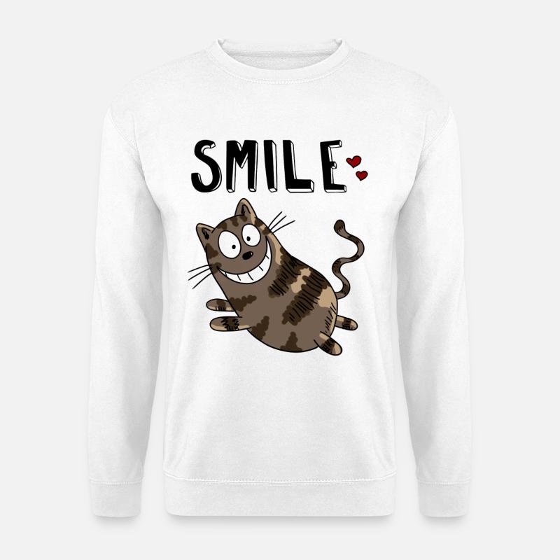 Smile Grinsekatze - Katze - Katzen - Herz - Cat - Unisex Pullover - Weiß